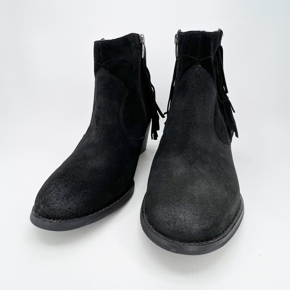 Marc Fisher Ankle Boot “Sade” Fringed Bootie Black Suede Leather Size 11 New - Picture 5 of 10